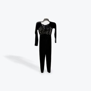 Harve Monde Black Lace Illusion Mesh‎ Long Sleeve Jumpsuit Womens Medium